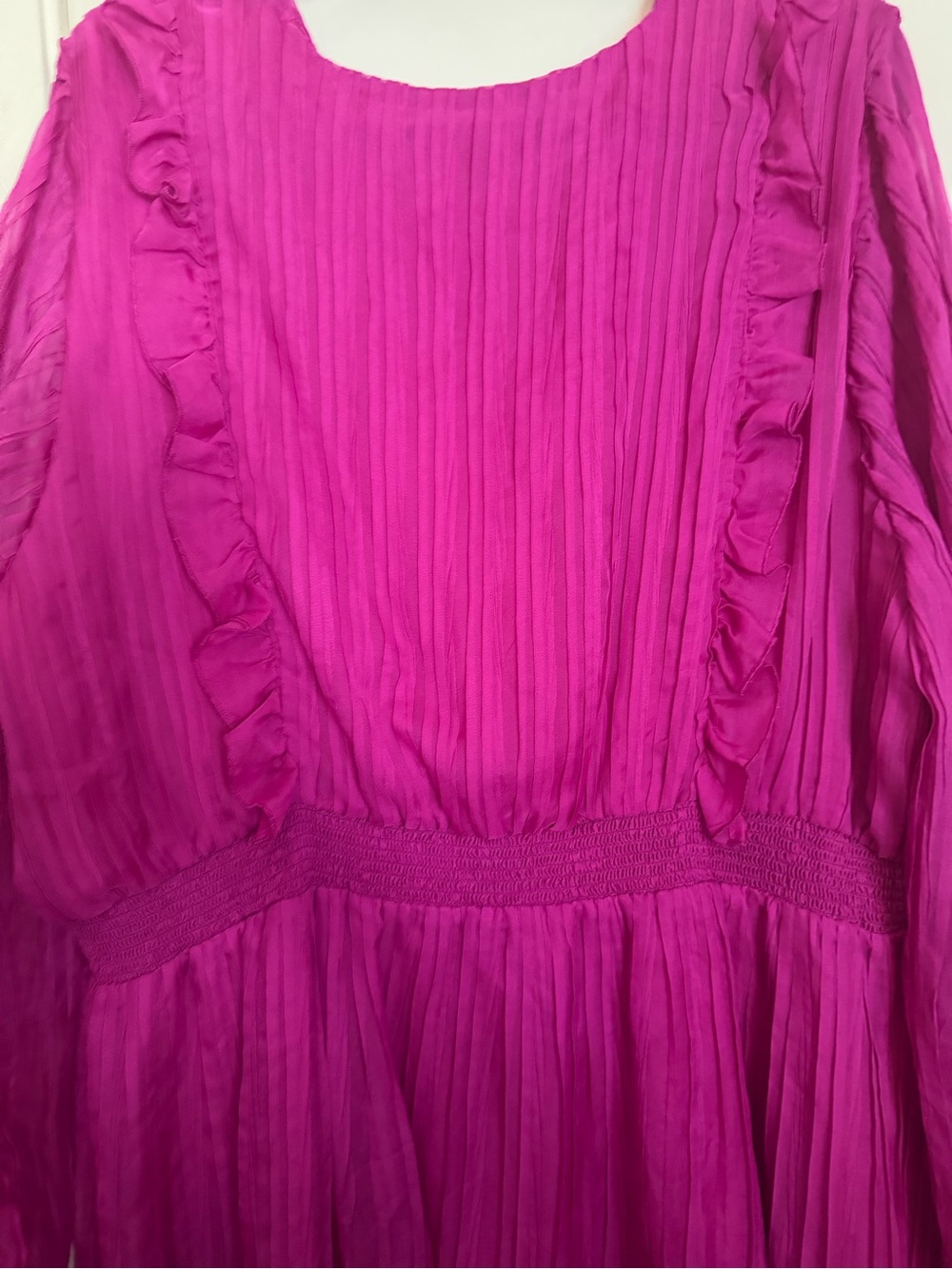 Eloquii Bold Fuchsia Long Sleeve Ruffled V-Neck Midi Dress - Picture 7 of 7